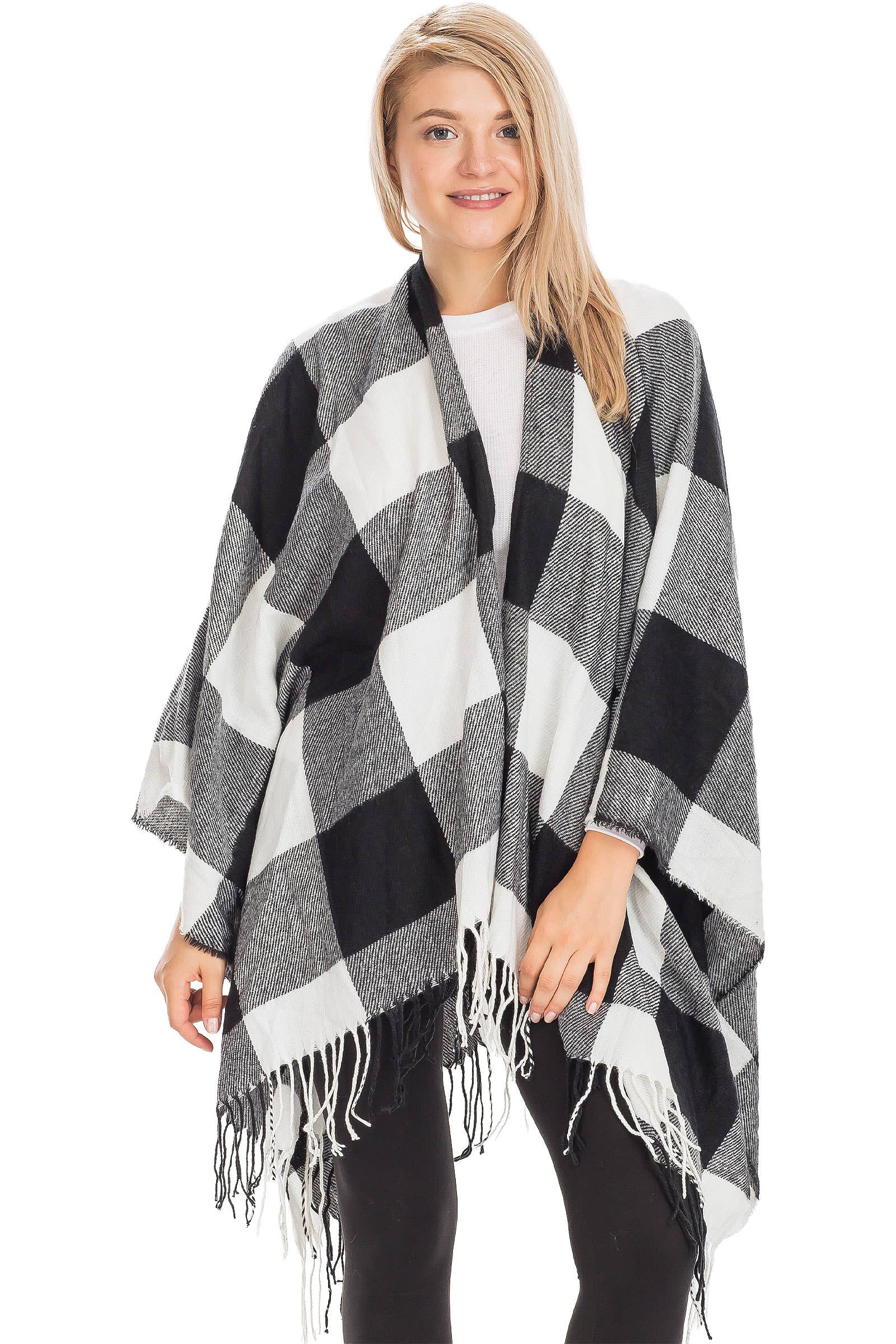 Cap Zone – wholesale Poncho – Women's – Classic Buffalo Check Plaid Ruana Poncho11