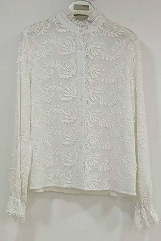 WEISS Spitzenbestickte transparente Bluse für den Großhandel auf Faire4