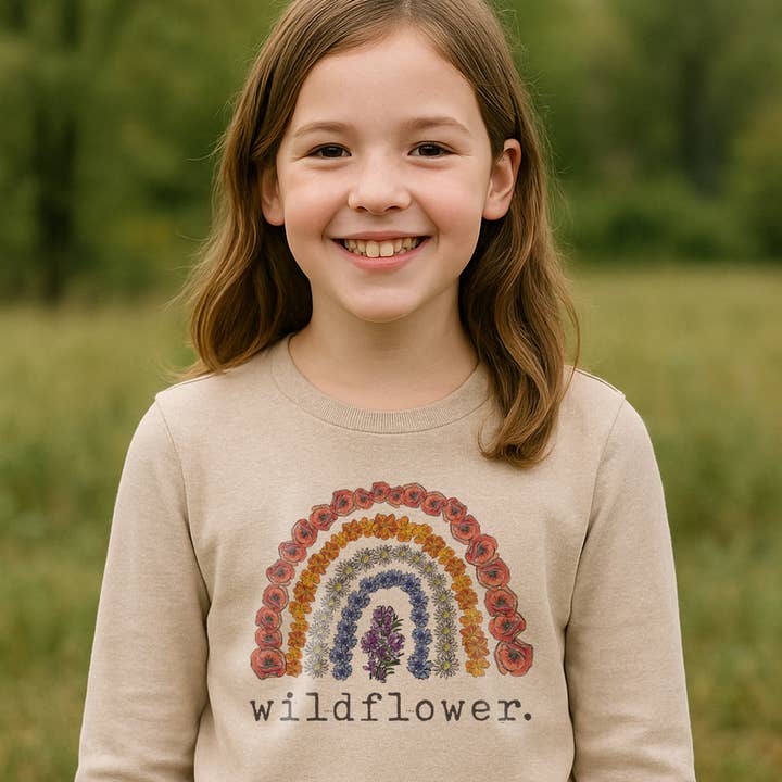 "Wildflower" Long Sleeve Nature Rainbow Shirt Outdoor Girl for wholesale by Barefoot Baby