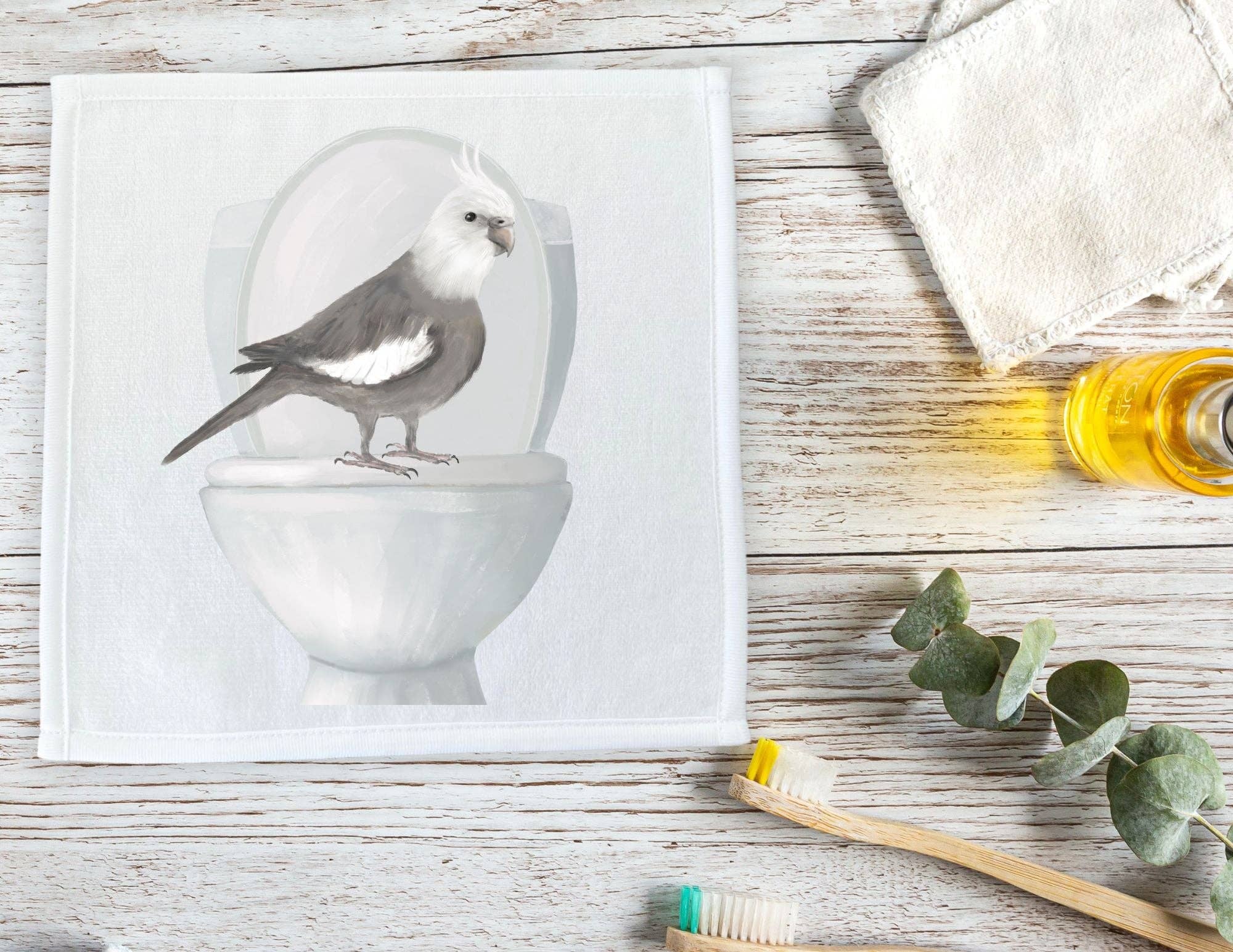 MerikaArt - Wholesale Wash Cloth - Cockatiel on Toilet Washcloth3