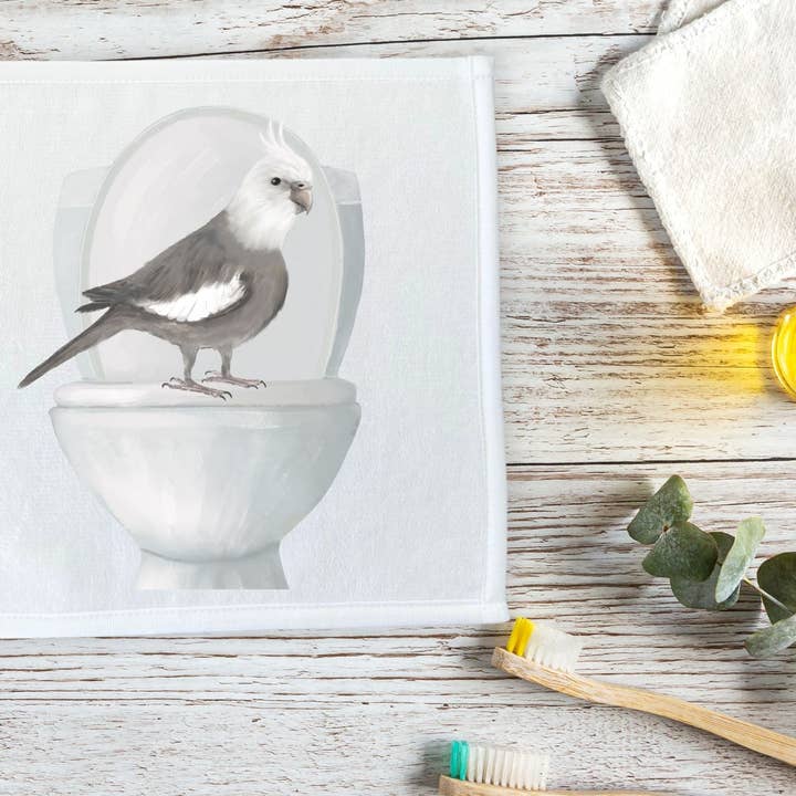 MerikaArt - Wholesale Wash Cloth - Cockatiel on Toilet Washcloth3