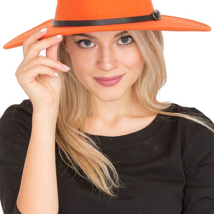 Cap Zone - Wholesale Fedora - Women's - Red Bottom Black Belt Rancher Hat Wide Brim32