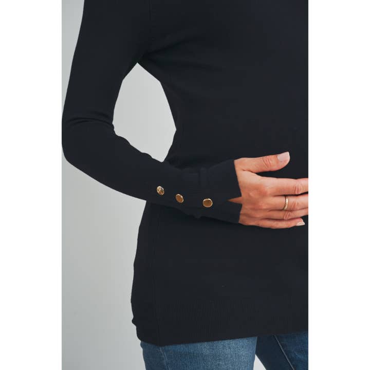 Hello Miz - Wholesale Top - Maternity - Long Sleeve Button Cuff Maternity Knit Top