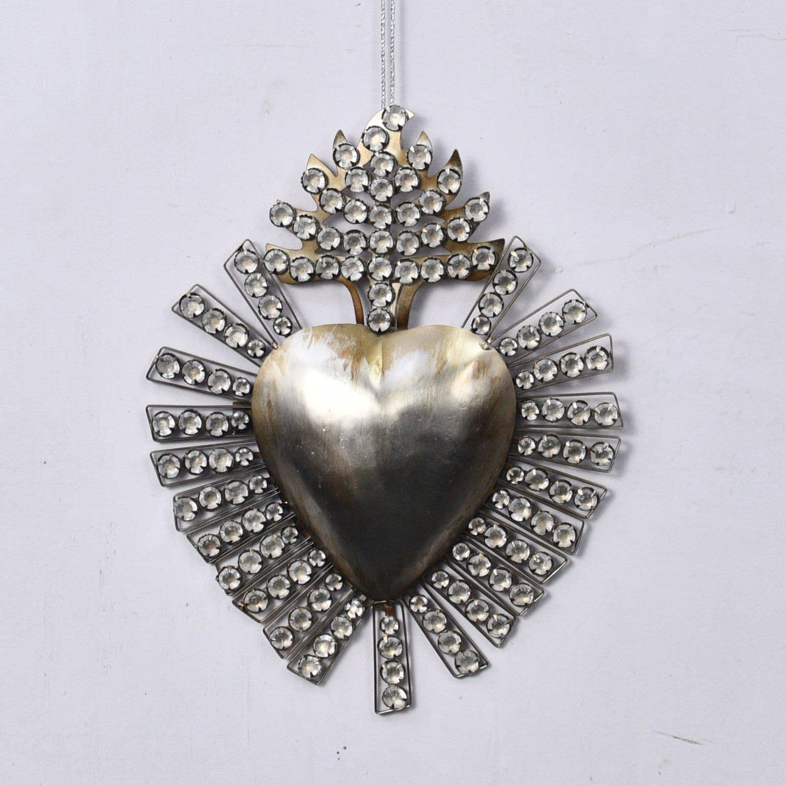 Lila Rasa - Wholesale Ornament -  Milagro Heart with Jewelled Stones Silverish Antique0