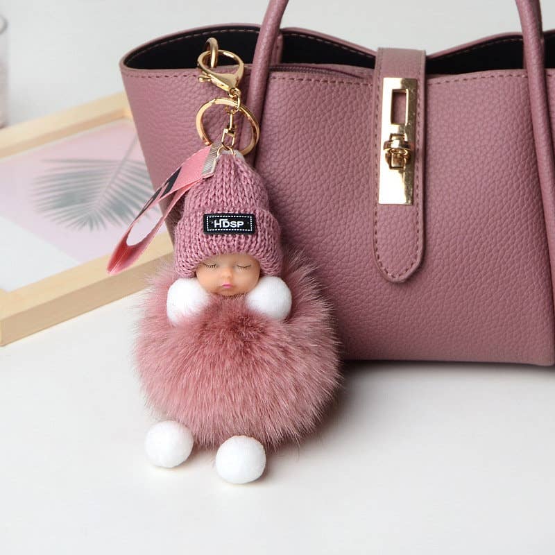 FurDecoration - Vendita all'ingrosso Portachiavi - Donna - Sleep Doll, portachiavi in vera pelliccia di volpe, con ciondolo, accessorio per telefono0