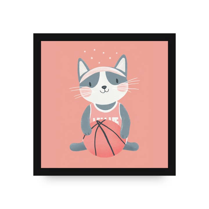 Kora the Ballin Kitten Framed Canvas by DLJ for wholesale by Dancing Littles Jungle