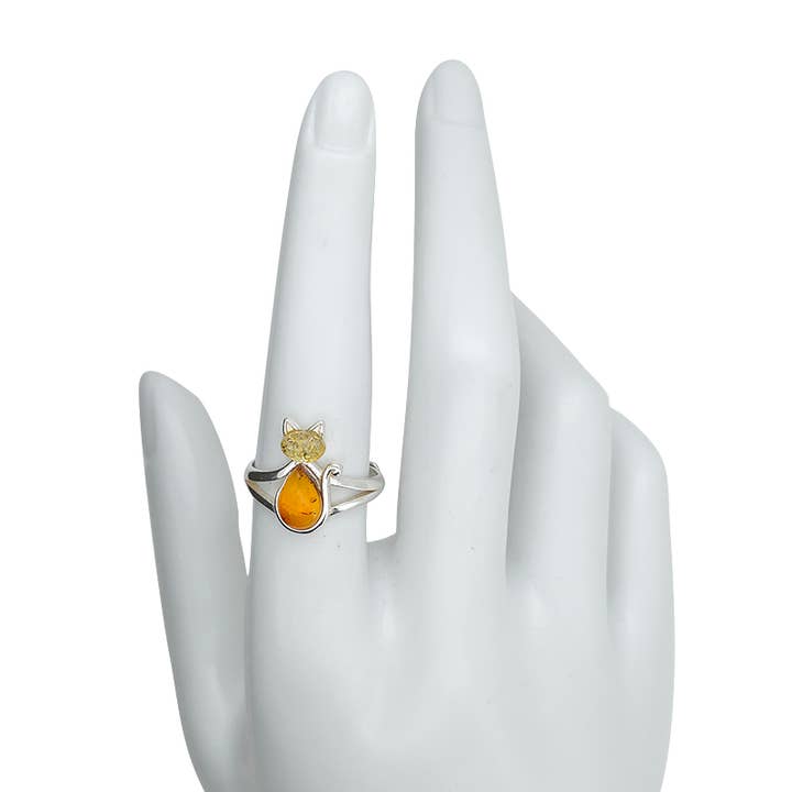 Amberman - Wholesale Multi-Stone Ring - Multicolor Amber Sterling Silver Adjustable Cat Ring