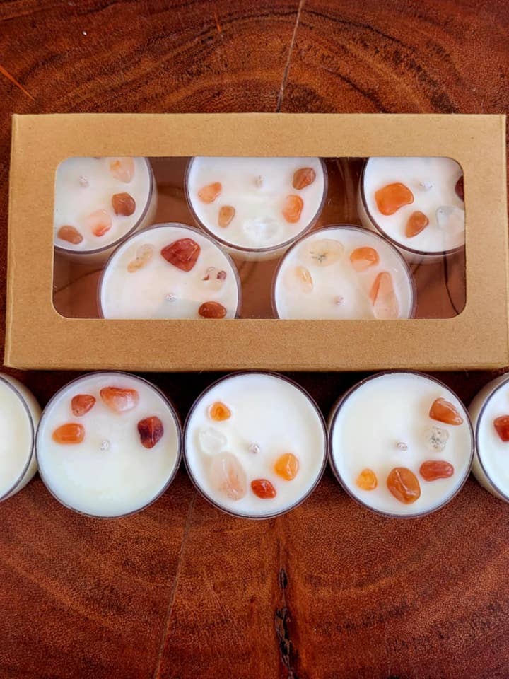 Pacchetto Tealight Sacral Chakra per la vendita all'ingrosso da parte di Leaforia