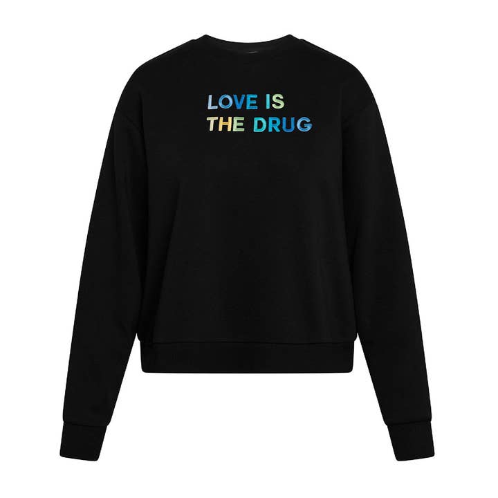 Love is the Drug Polished French Terry Crew Black <br/> Blue Shades for wholesale by The Electric Merch Co.