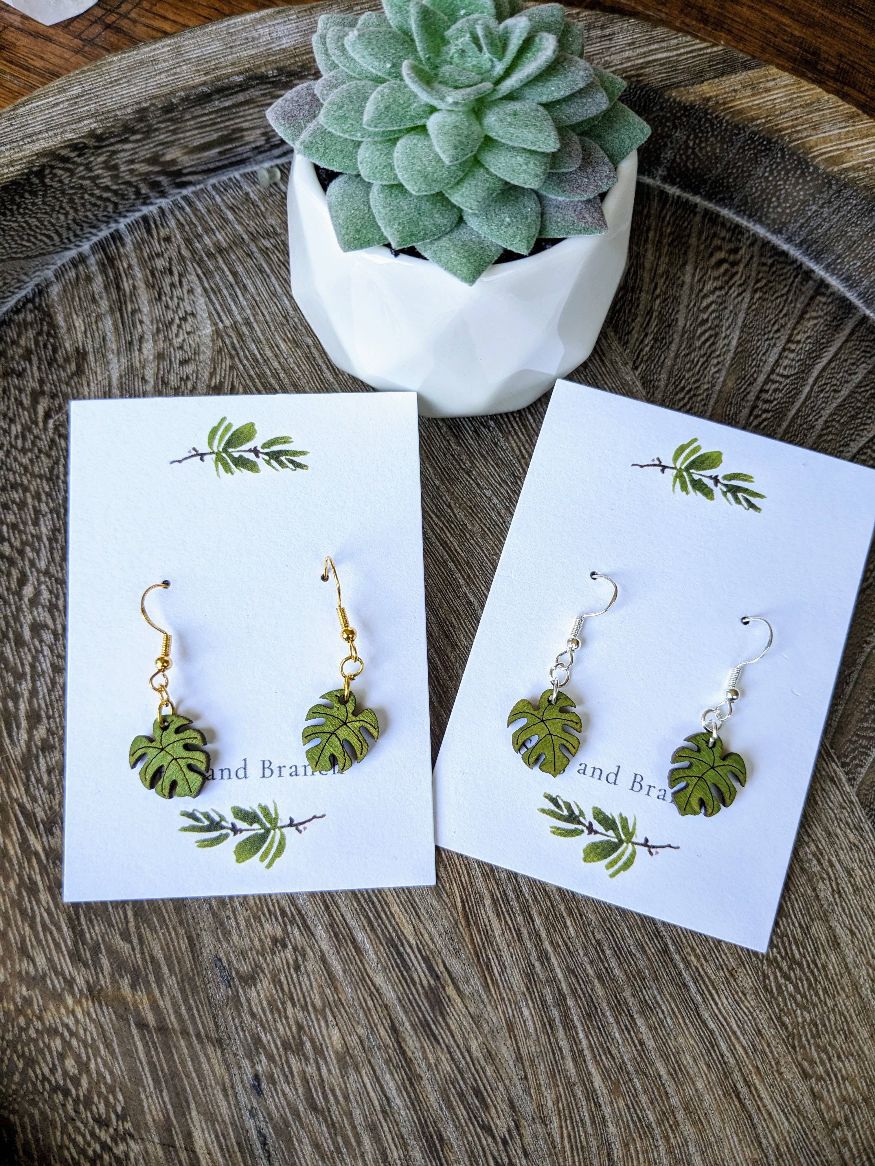 Stag and Branch - Wholesale Dangle Earrings - Mini Monstera Leaf Dangle Earrings Plant Lover Earrings3
