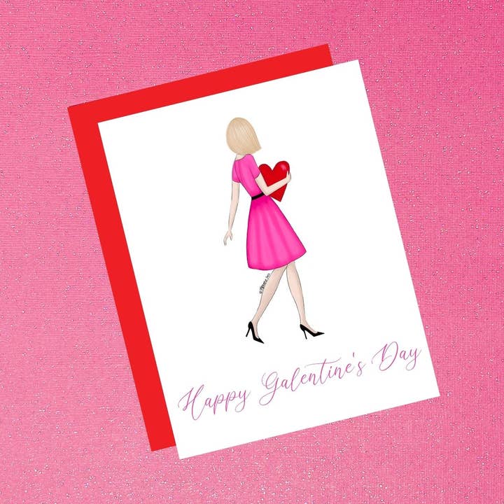 Galentine's Day Fair Skin Blonde Hair for wholesale by Tiffany Ascensio Designs | Watercolor Greeting Cards