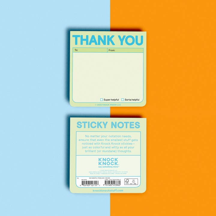 Knock Knock - Wholesale Sticky Notes - Thank You Sticky Note (Pastel Version)