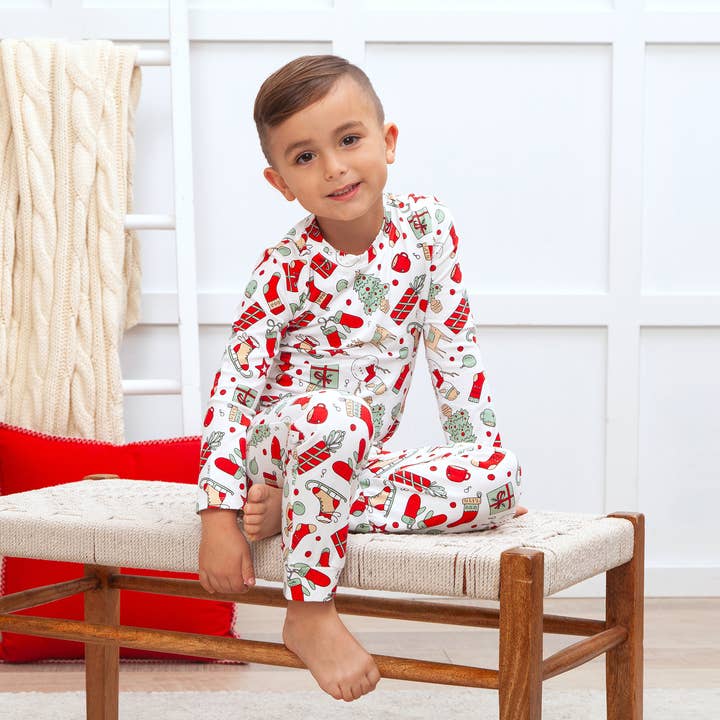 Tesa Babe - Vente Haut et bas de pyjama – enfant - Ensemble de Pyjama en Bambou pour Enfants Joie de Noël - Assorti pour la Famille1