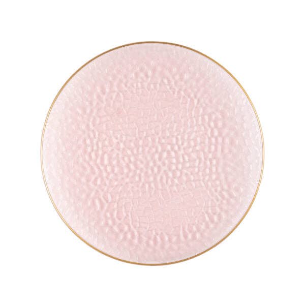 Posh Setting - Wholesale Disposable Plate - Pink and Gold Round Hammered Plastic Plates - Organic Hammered2