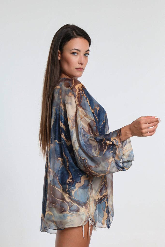 TINA Stephens Italy/Tees By Tina – Engroshandel Skjorte med buttondown – til kvinder – Rosana Marmor Silke Sheer Bluse m/Tank (BQ240M)11