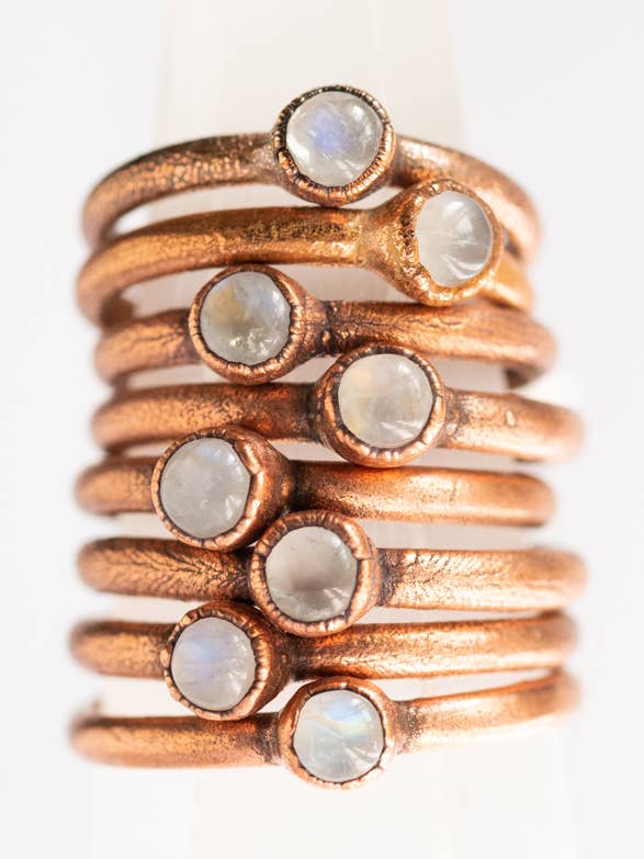 Rainbow Moonstone Crystal Stacking Ring | Recycled Copper for wholesale by The Cyprus Cabinet