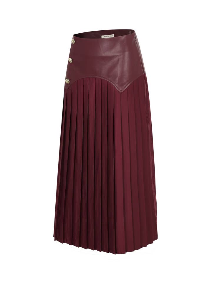 RIVIR - Wholesale Skirt - Women's - Faux Leather Pleated Midi Skirt19