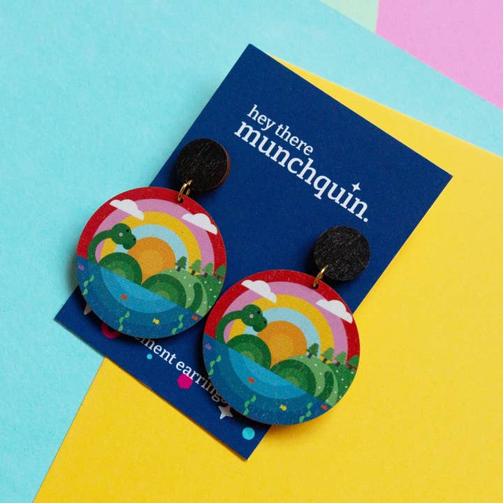 Colourful ‘Nessie’ statement earrings for wholesale by Hey There Munchquin