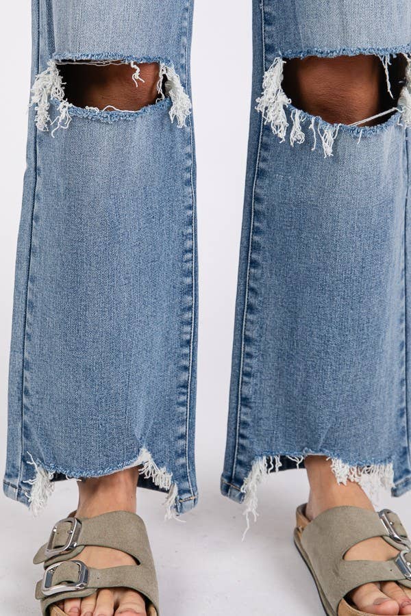 Petra153 - Wholesale Jeans - Women's - P1371W-MD HIGH RISE STRETCH SLIM WIDE LEG W/ DESTROYED HEM12