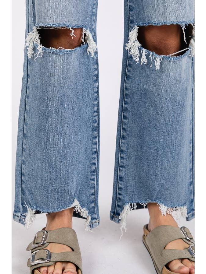 Petra153 - Wholesale Jeans - Women's - P1371W-MD HIGH RISE STRETCH SLIM WIDE LEG W/ DESTROYED HEM12