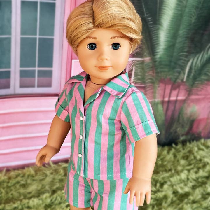 Striped Boys Beach Shorts and Shirt Set for 18 Inch Dolls for wholesale by Bbeauty Dolls