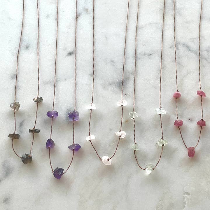 Soulsilk - Wholesale Pendant/Charm Necklace - Raw Smokey Quartz 5 Stone Necklace - Healing