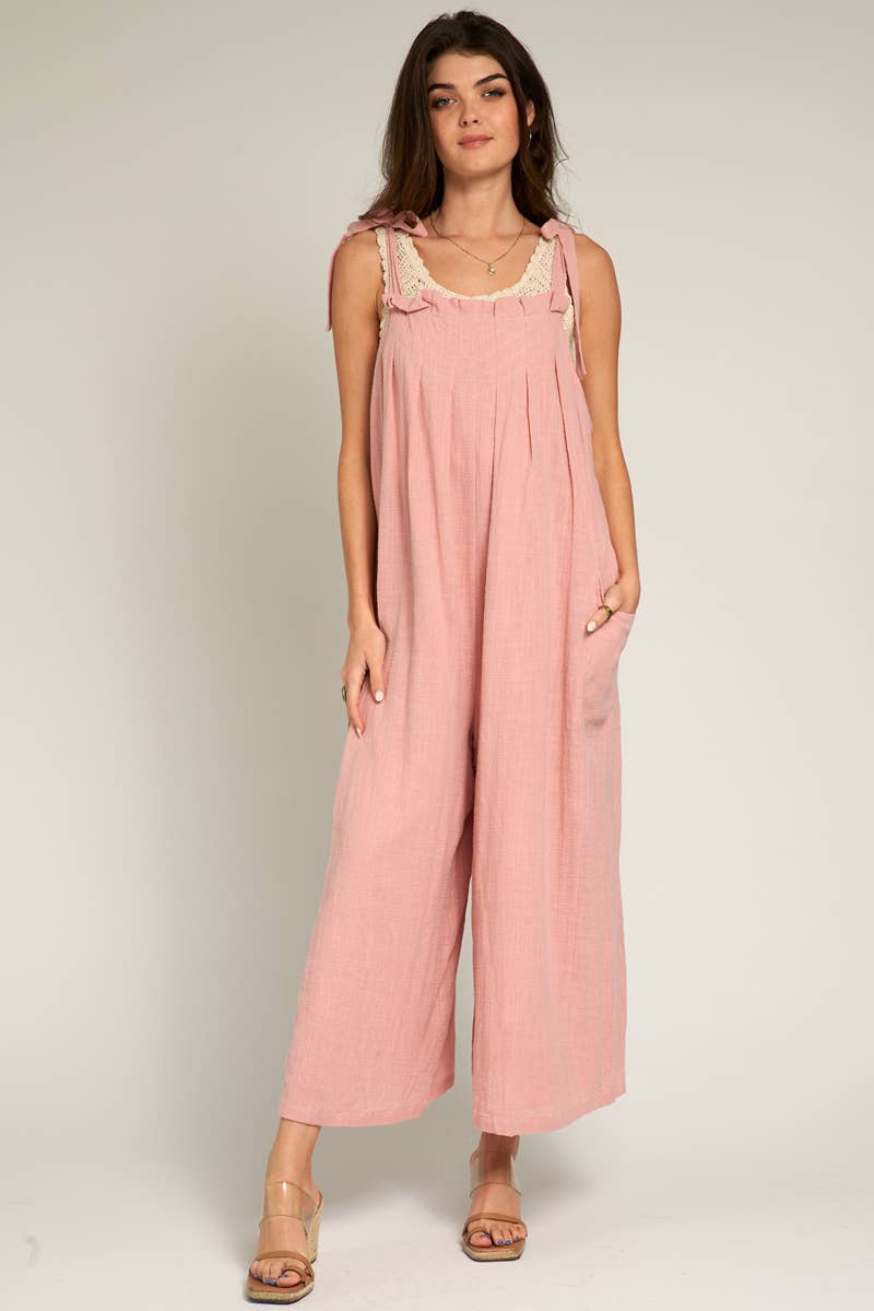 En Crème - Wholesale Jumpsuit - Women's - Ruched Neck Shoulder Tie Loose Fit Jumpsuit28