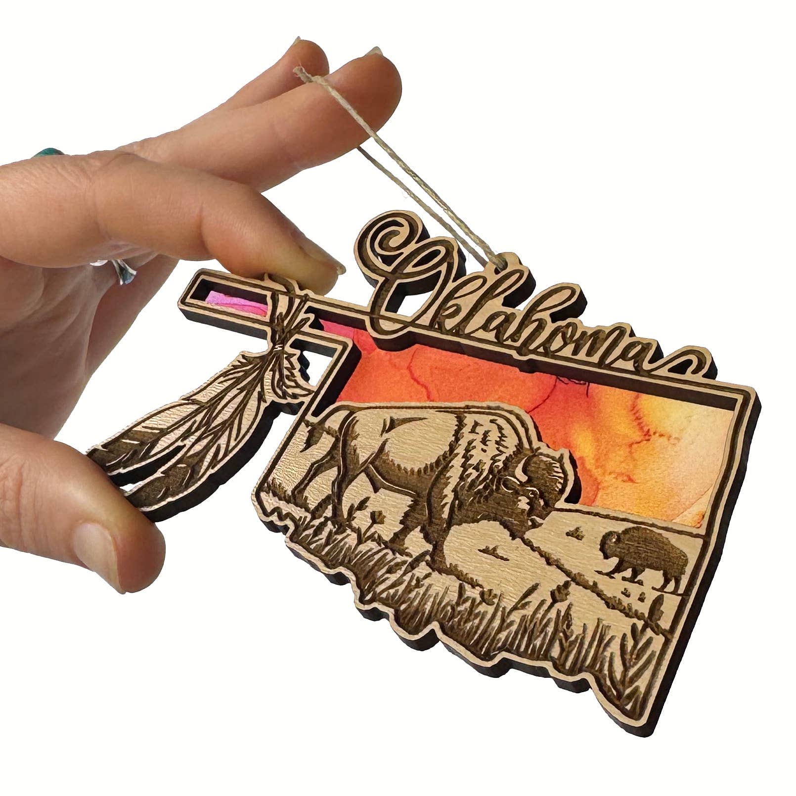 Art by Sharell - Wholesale Ornament Set - Oklahoma State Ornament, Bison Prairie Landscape Ornament 2