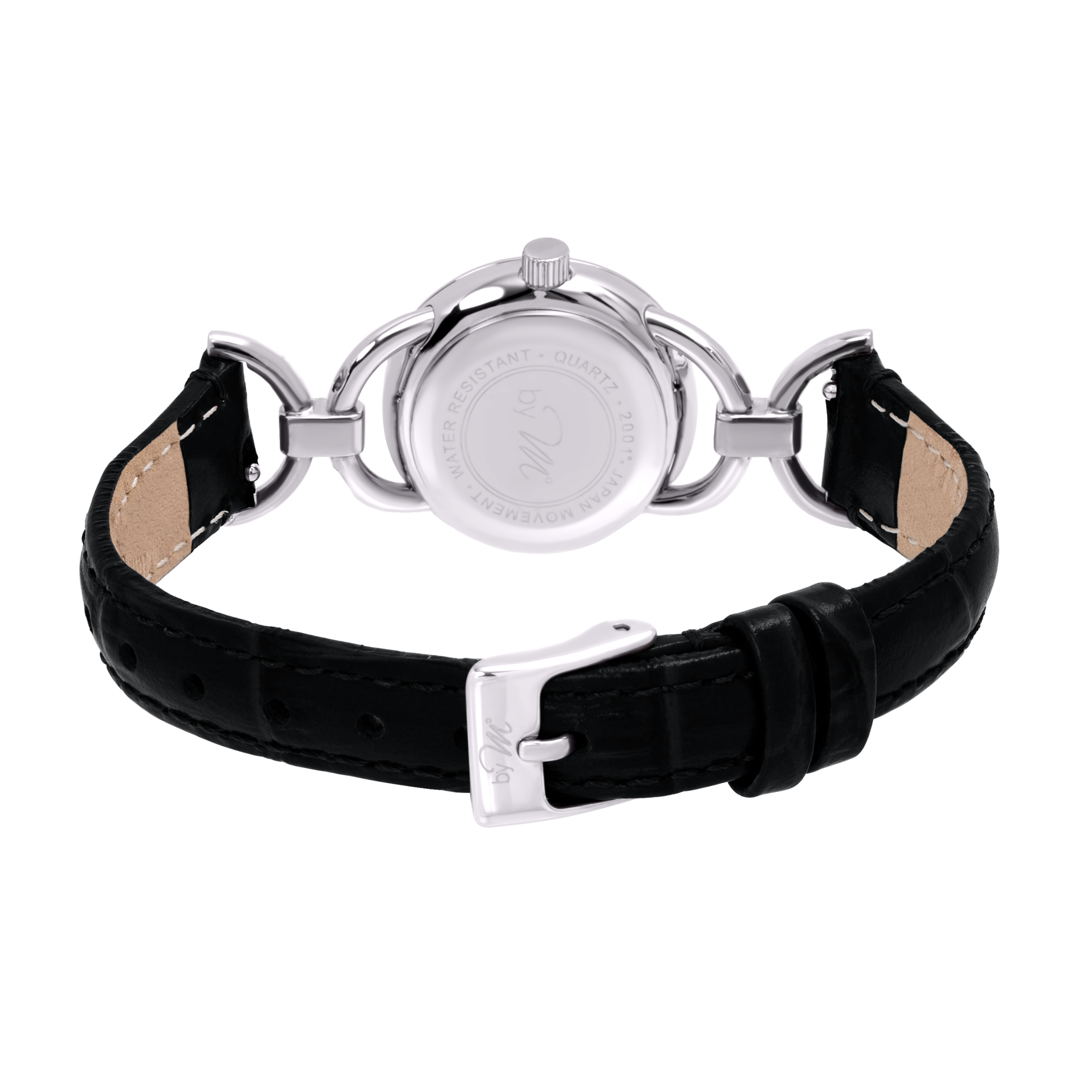 by M degrees - Wholesale Wrist Watch - Women's - 80s Vintage Style Women's Silver Watch Black Leather Strap6
