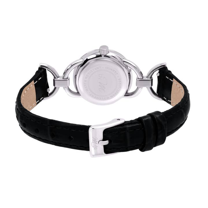 by M degrees - Wholesale Wrist Watch - Women's - 80s Vintage Style Women's Silver Watch Black Leather Strap6