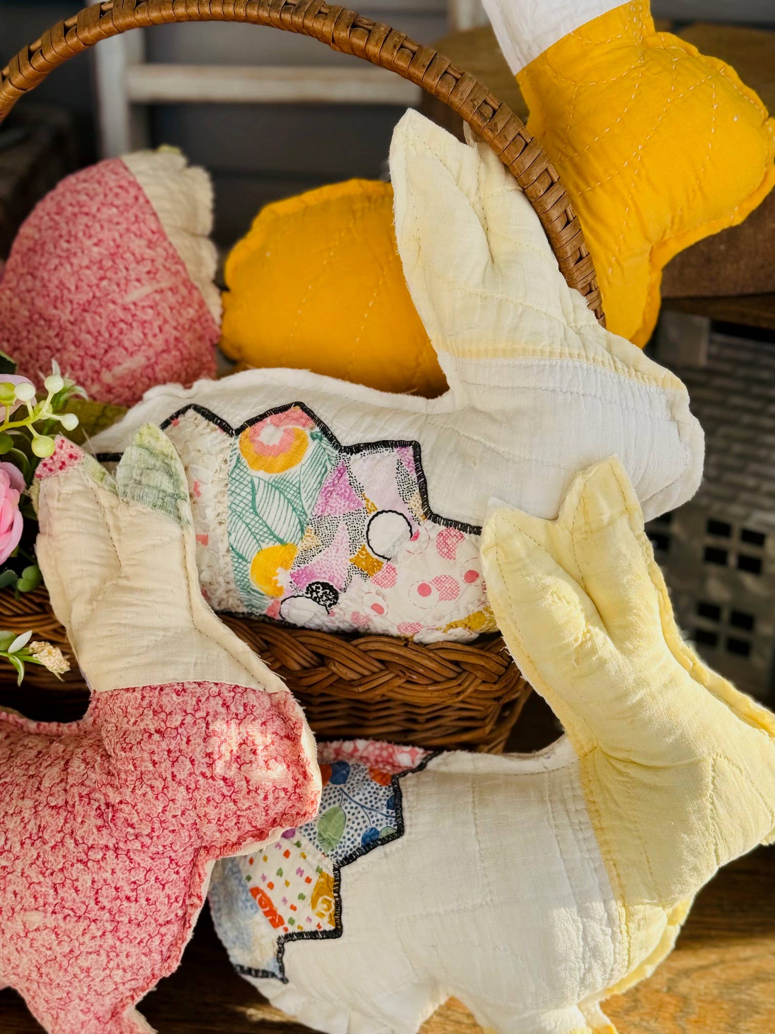 A Gnome on the Roam - Wholesale Decorative Tabletop Object - Vintage Fabric Easter Bunnies made from upcycled quilts7