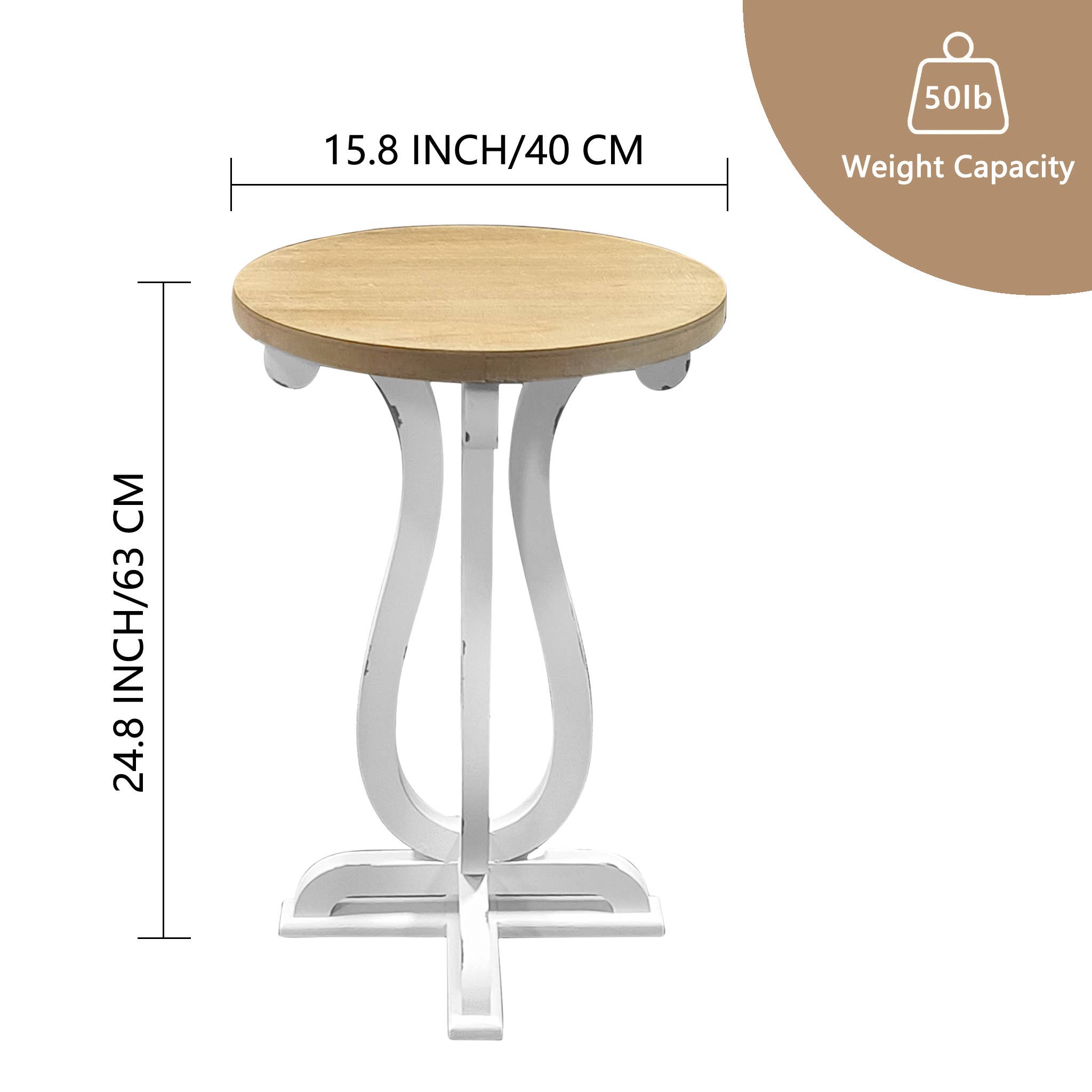 Paris Loft Inc - Wholesale Side Table - 15.75 Inch Farmhouse Wood Round Sofa Table3