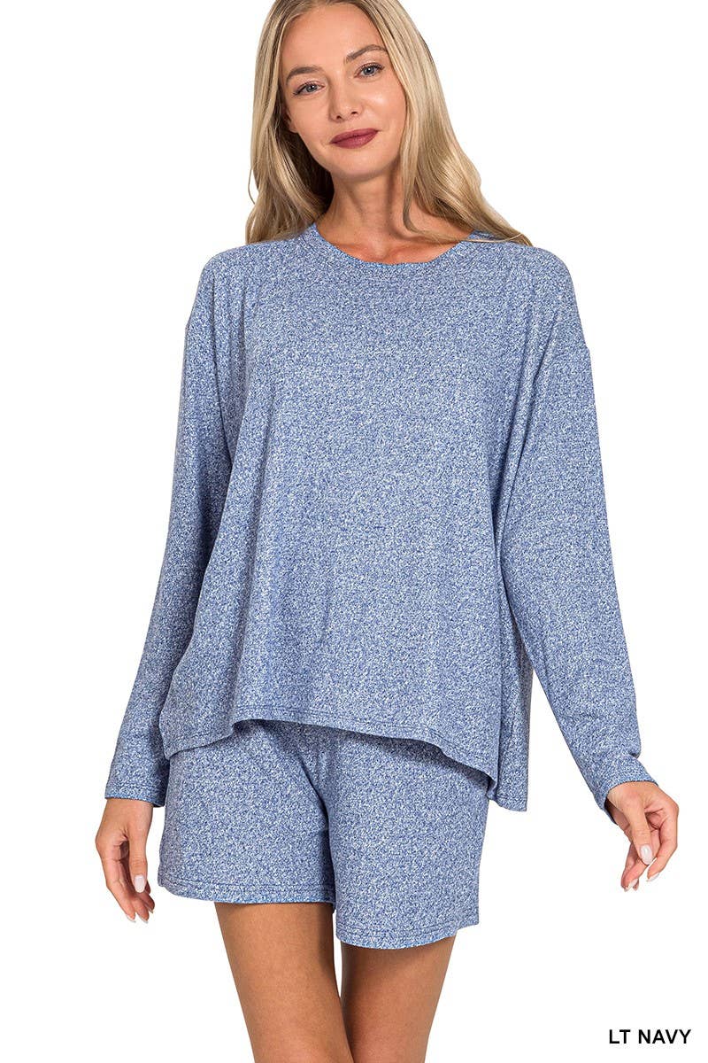 Vanilla Monkey - Wholesale Lounge Set - Women's - Soft Melange Long Sleeve Tee And Shorts Set15
