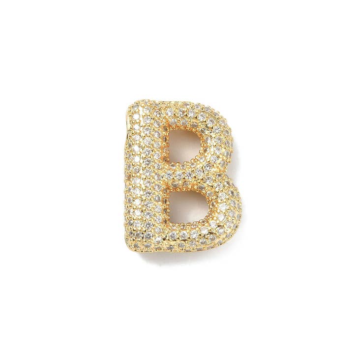 The Charm Bar Company - Wholesale Individual Charm/Pendant - Gold Slider Rhinestone Bubble Initial Charm1