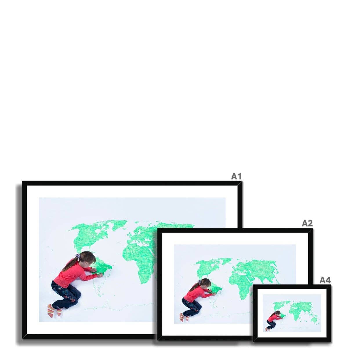 Sorbey - Venta al por mayor Ilustración - Mapa de dibujo de niña del mundo enmarcado y montado7