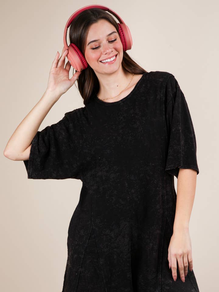 VERY J - Wholesale Romper - Women's - NP70727-Mineral Washed Oversized Knit Comfy Romper0