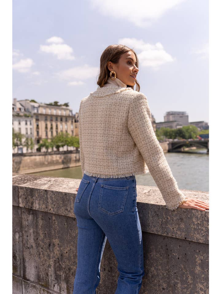 Attentif Paris - Wholesale Blazer – Women's - Cropped crew neck fitted tweed blazer jacket15