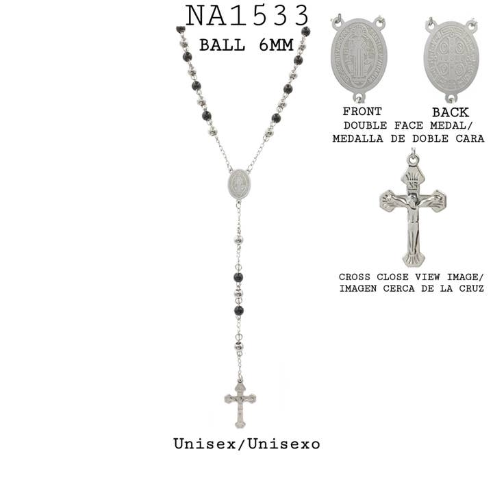 Nisso & Co. NYC Jewelry Wholesale - Wholesale Prayer Beads Necklace - Rosary Rosario Cross Balls Beads Chain Necklace in S. Steel4