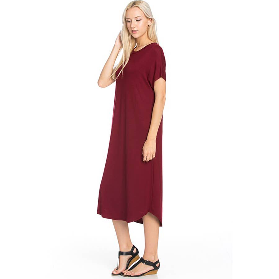 Azules Clothing - Wholesale Dress - Women's - ADM-8252RS Loose fit Crew Neck Hem Midi Dress31