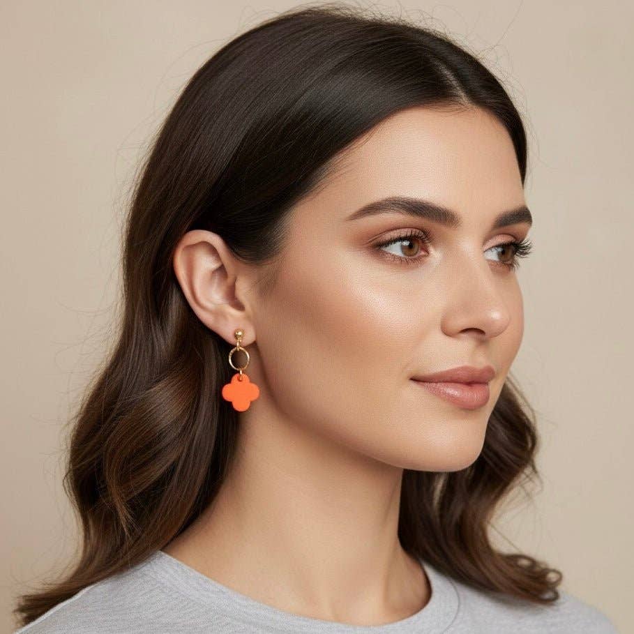 DUESTELLE ITALIA - Wholesale Dangle Earrings - Citrus Clover Dangles - Orange Four-Leaf Clover Earrings2