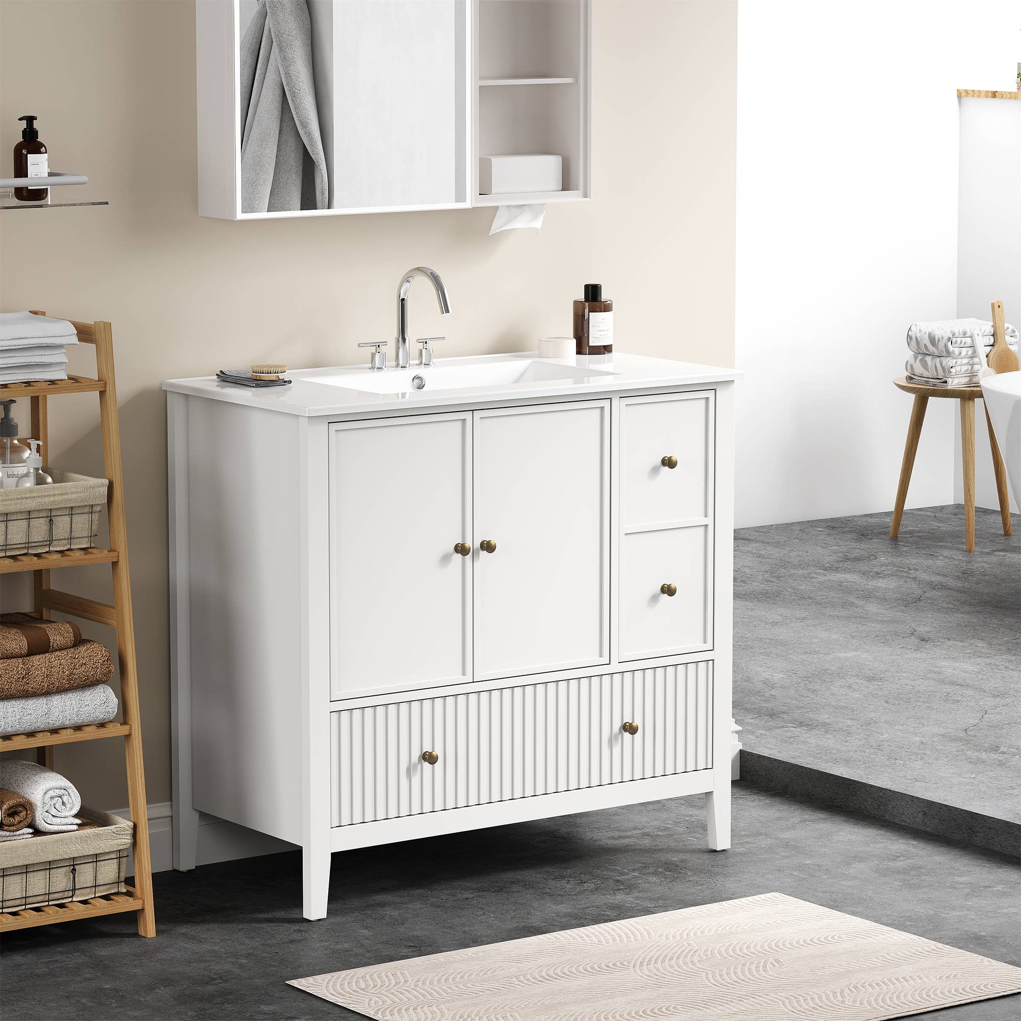Heynemo - Wholesale Cabinet - 36'' Bathroom Vanity with Sink, Doors and Fluted Drawers1