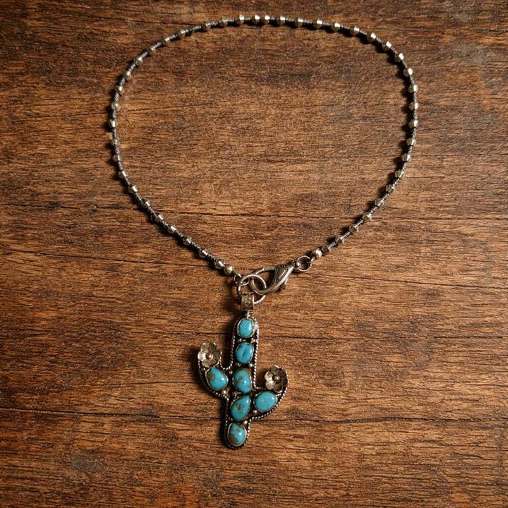 Genuine Turquoise Cactus Pendant Beaded Necklace for wholesale by ZINC Designs
