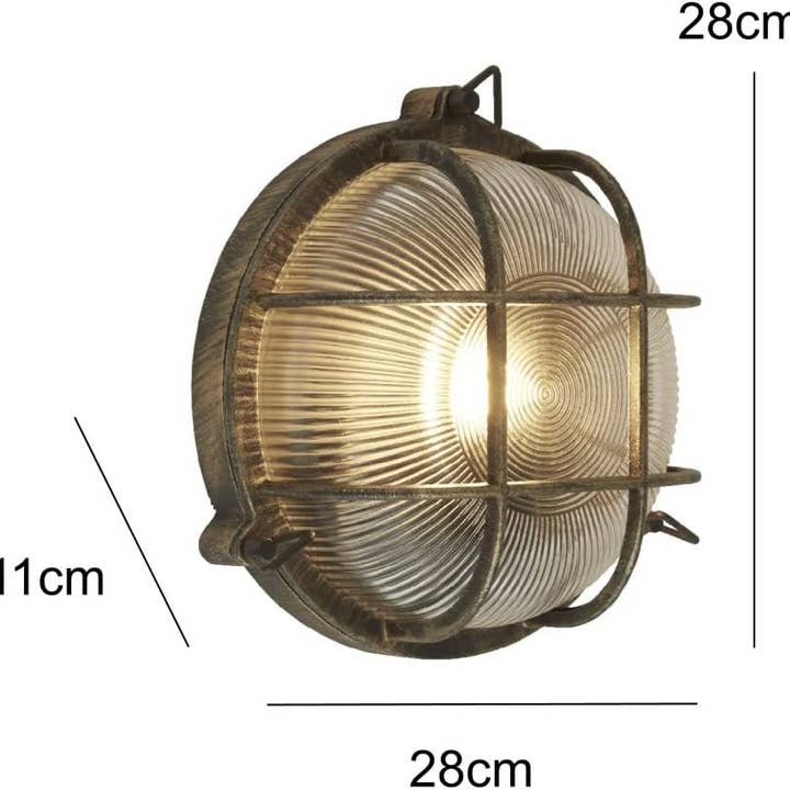 K LIVING – wholesale Outdoor/lawn light – Antique Brass Ribbed Glass Outdoor Bulkhead Oblong or Round Light8