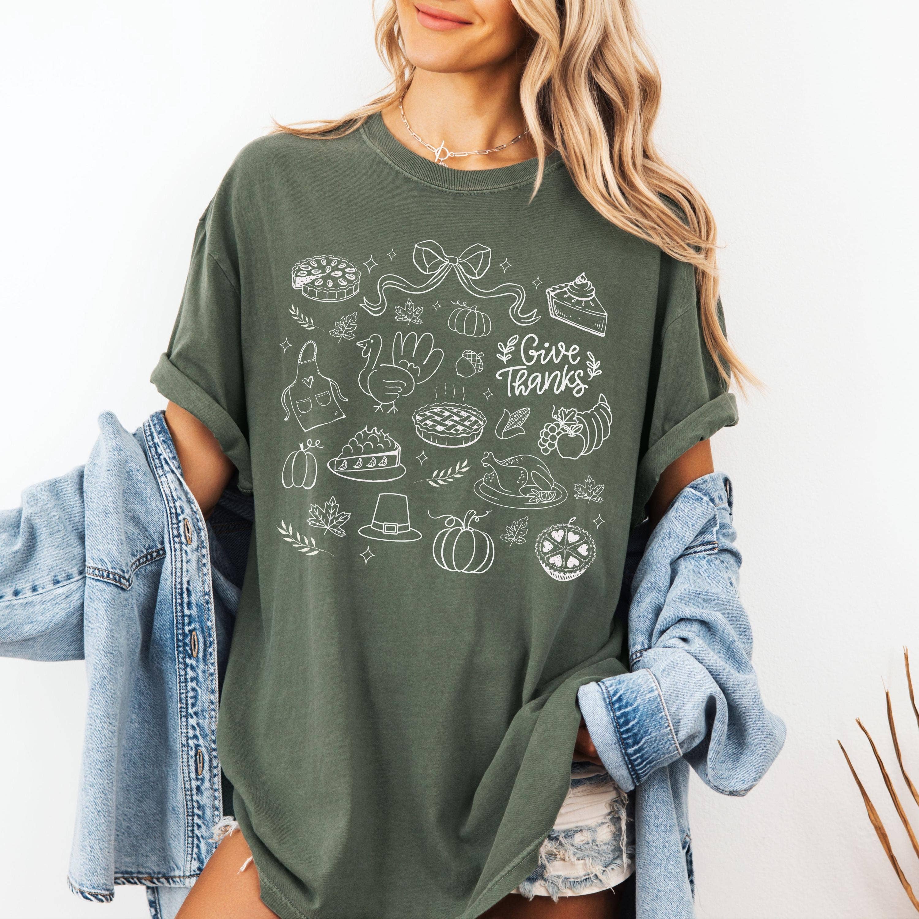 Glaime - Wholesale T-Shirt (Graphic) - Women's - Comfort Colors Thanksgiving Doodle Shirt, Give Thanks Shirt2