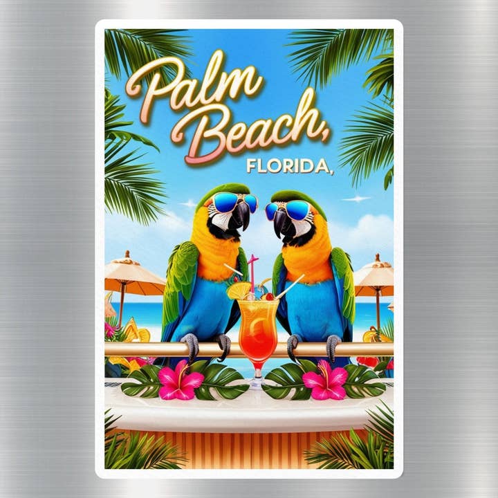 Cool Palm Beach Florida Parrots Sticker for wholesale by GraffMerch.com