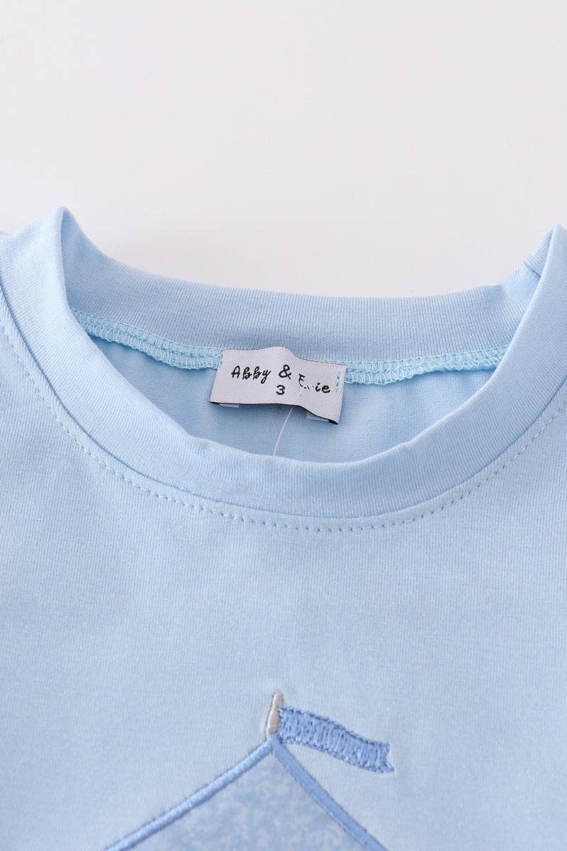 Aspen Rain Boutique - Wholesale Top & Short Set - Kids - Blue carousel applique boy set1