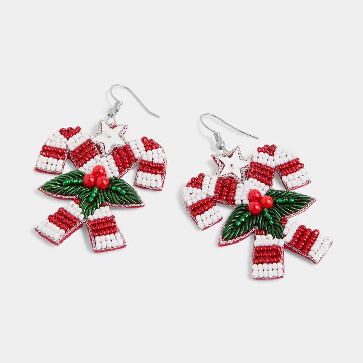 Holly Candy Cane Earrings - Christmas for wholesale by COCO + CARMEN