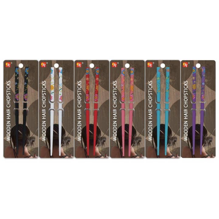 KT Supply - Wholesale Hair Styling Gel/Mousse - Wooden Hair Chopsticks - Camellia Assorted