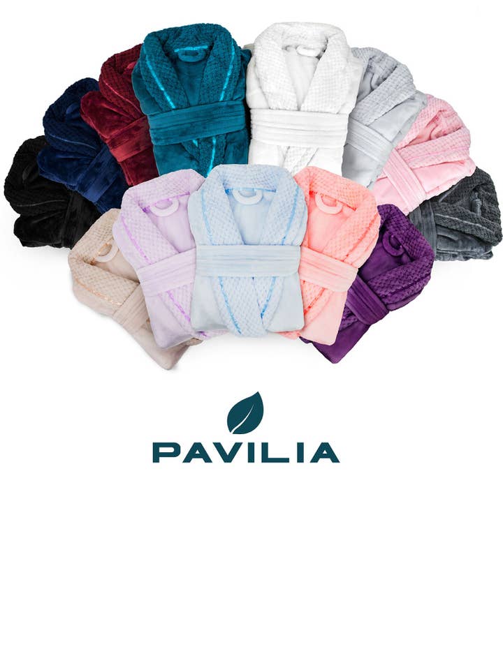 Pavilia - Wholesale Badjas - Dames - Damesbadjas van fleece met satijnen en wafelkanten10