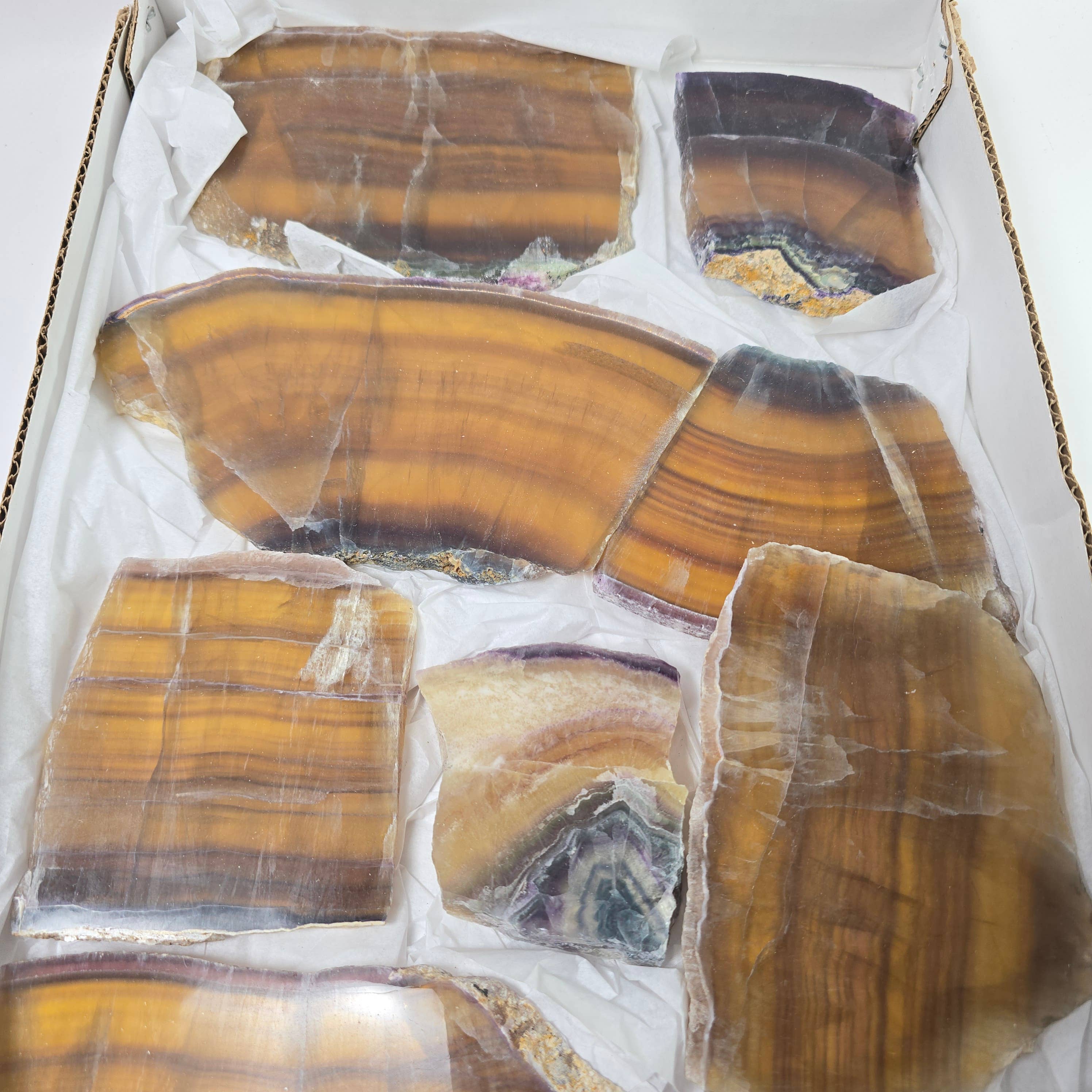 Aquamarine Daydream Wholesale - Wholesale Spiritual Stone/Crystal - 9pc Banded Fluorite Slabs Flat ~ Polished Mineral Flats6